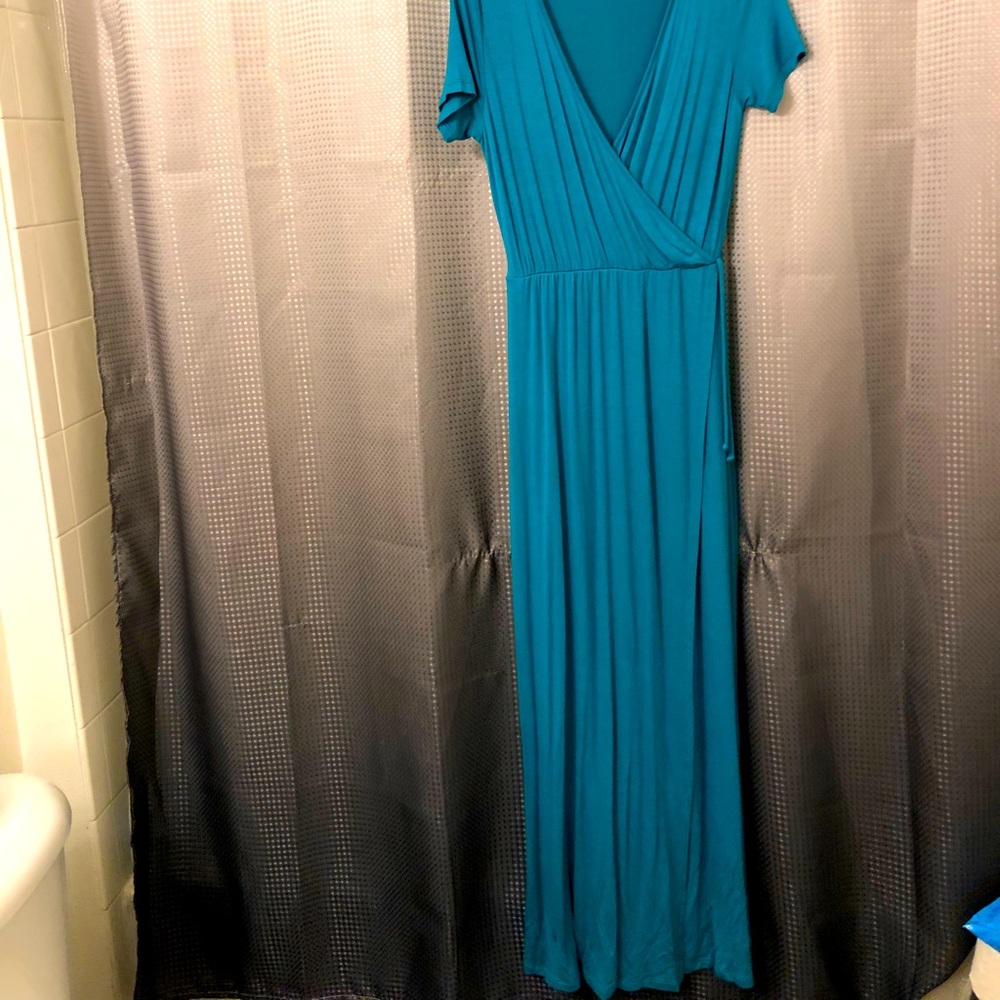 Teal Pre-tied 59 inches long wrap dress